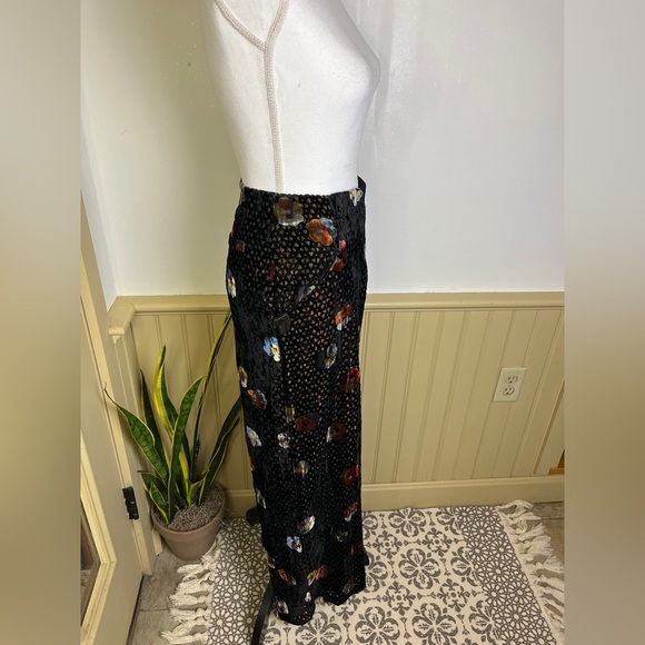 Anthropologie NWT Eva Franco Sz 0 Velvet Wide Leg Pants Black Motif Floral Glam - Picture 13 of 16